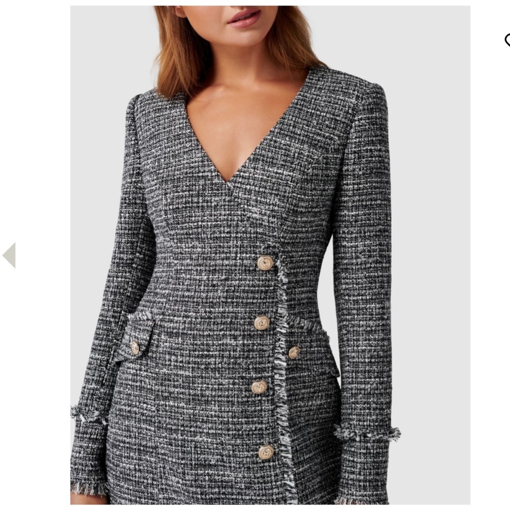 Ever New Black and White Tweed Long Sleeve Button Dress - Picture 3 of 6